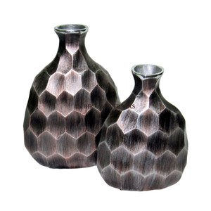 <b>Unique</b> Fancy Texture Brass Antique Finished Premium Quality Metal Made Set Of 2 Flower <b>Vases</b> Home Hotel Living Room Decoration - Product Image 1