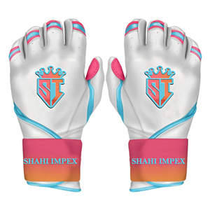 Gants de frappe Shahi Impex en cuir blanc avec manchette rose et accents bleus - Product Image 1