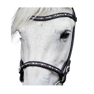 Luxury Icelandic Horse Bridle Padded <b>Leather</b> Bridle with Pink & White Crystals Custom Equestrian Gear also customize logo - Product Image 1