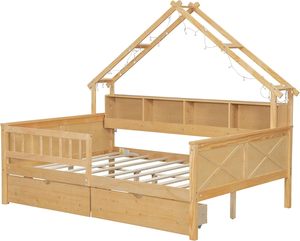 Cadre de lit Queen traditionnel moderne en bois massif avec plate-forme d'assemblage facile Design Adultes Adolescents Garçons Filles Tête de lit et pied de lit - Product Image 6