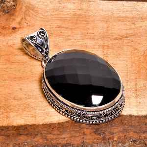 Black <b>Onyx</b> Pendant 925 Sterling Silver Faceted Gemstone Ornate Handmade <b>Necklace</b> Statement Jewelry - Product Image 4
