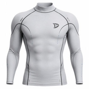 Men's Breathable Polyester/Nylon 220g Full Sleeve Rash Guard Gray Raised Rubber Print Quick Dry Sport Top - Product Image 1