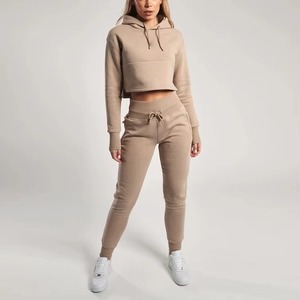Women Solid Color Hooded Tracksuit <b>Set</b> Full Length Joggers With Pockets Casual Loose Fit Autumn Wear Midweight Cotton - Product Image 1