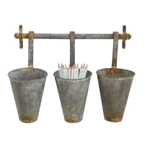 Porte-ustensiles et porte-couverts vintage en métal galvanisé noir style ferme, organisateur de comptoir de cuisine avec poignée en bois portable - Product Image 3