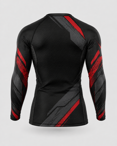 Custom Adults Unisex Long Sleeve MMA Rash Guard <b>Compression</b> <b>Shirt</b> Heat-Transfer Printed <b>Black</b> Red Fitted Moisture Wicking - Product Image 2