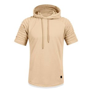 T-shirt en tricot à manches courtes à capuche pour homme, coupe classique, couleur unie, décontracté - Product Image 1