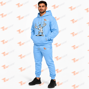 Ensemble survêtement décontracté pour homme, bleu clair, coupe oversize, couleur unie, en molleton bouclette, pour l'automne - Product Image 2