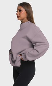 Sweat-shirt à col roulé surdimensionné pour femmes, pull à manches longues, sweat-shirt à capuche, vente en gros OEM - Product Image 6