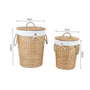 Panier à linge en jacinthe d'eau tressé à la main avec couvercle, lot de 2 paniers de rangement en provenance du Vietnam - Product Image 2