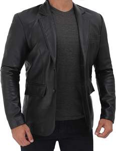 Precios al por mayor en chaquetas de cuero genuino para hombre OEM, chaqueta clásica elegante de dos botones, chaqueta de cuero para hombre con diseño premium y duradero. - Product Image 2
