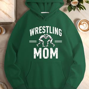 Sweat à capuche imprimé monochrome « Wrestling Mom » pour femme, sweat-shirt décontracté en tricot 100 % polyester, vêtements d'automne - Product Image 3
