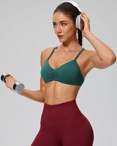 Soutien-gorge de sport vert à dos croisé pour femme, maintien élevé, sans coutures, extensible, respirant, idéal pour le yoga et le fitness - Product Image 5
