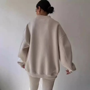 Sweat-shirt surdimensionné à col en V pour femme, gris, épaules tombantes, manches longues, tricoté en mélange de coton, vêtement décontracté d'automne - Product Image 6