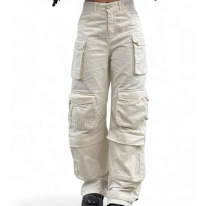 Women <b>Cargo</b> Pants High Quality Breathable Flat Front Multi Pocket Belt Casual Street Style <b>White</b> Jeans Tooling Pants Loose Fit - Product Image 6