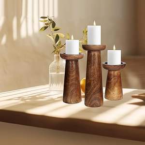 Handmade Wood Pillar Holder <b>Set</b> Christmas Decorative Rustic Home Living Accessory - Product Image 6