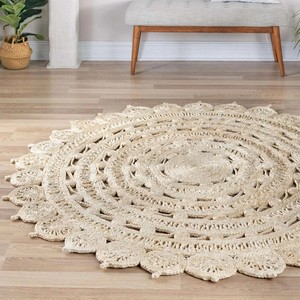 Handmade Jute Round Area <b>Rug</b> Bohemian Medallion Pattern Flat Weave Living Room Decor Spot Clean Thin 0.2-0.4 in - Product Image 5
