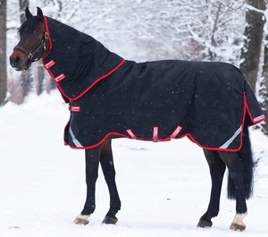 Tela Híbrida Oxford de 1200 Denier, Impermeable, de Lujo, para Protección Invernal de Caballos, con Estampado a Cuadros Gingham Azul Claro en la Parte Inferior y Combinación Azul Completa - Product Image 5