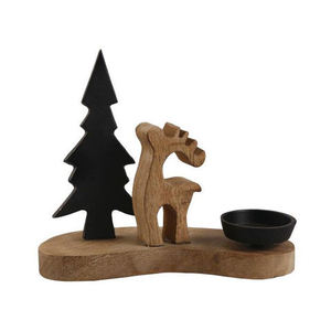Portavelas decorativo con base de madera, reno plateado creativo con base de madera para velas de té, para Navidad - Product Image 2