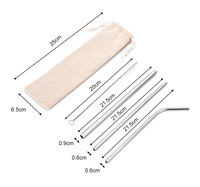 Utilisation quotidienne 4 pièces accessoires de verres réutilisables paille à boire en acier inoxydable avec brosse de nettoyage et pochette en coton coffret cadeau