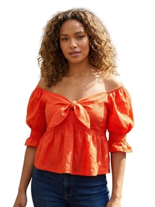 Elegant Women's 100% Cotton Solid Short Sleeve Vintage Crop <b>Top</b> Casual Outdoor Fashion Woven <b>Tops</b> Breathable Eco-Friendly Summer - Product Image 3