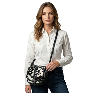 Bohemian Genuine Leather Unisex Geometric Hand-<b>Tooled</b> Round Crossbody RFID Protected Zipper <b>Backpack</b> - Product Image 3