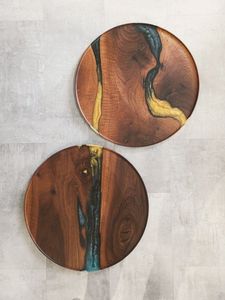 Bol en bois d'acacia fait main, sans BPA, écologique, en résine époxy, avec motif artistique de rivière, compatible lave-vaisselle, pour table de salle à manger de luxe - Product Image 1