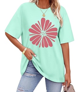 Meilleur prix, service OEM, t-shirt décontracté surdimensionné pour femme, 100% coton, manches courtes, col rond, épaules tombantes, imprimé, Bangladesh - Product Image 1