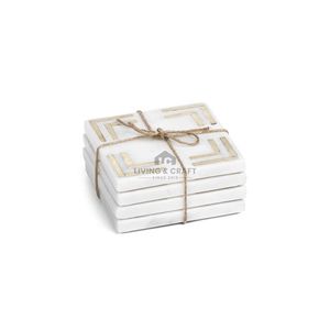Sous-verres en marbre blanc avec incrustations dorées - Ensemble de 4 sous-verres carrés en pierre faits à la main - Vaisselle et articles de cuisine de luxe - Product Image 2