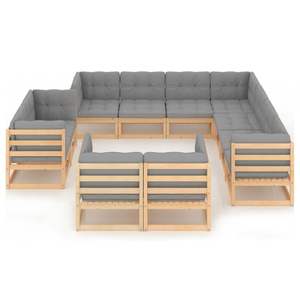 Juego de Muebles de Jardín de 11 Piezas, Madera de Pino Sólido Gris y Poliéster - Product Image 3