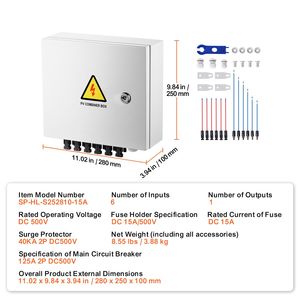 Quadro di Combinazione Fotovoltaico 6 Stringhe 15A con Fusibile, Interruttore Automatico 125A, Scaricatore di Fulmini - Soluzione Solare Completa - Product Image 4