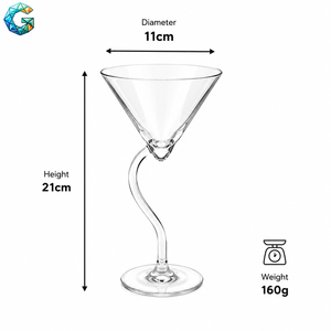 Copa de Cóctel Moderna con Tallo Curvo, Vidrio Soplado a Mano sin Plomo, 21 cm de Altura, 11 cm de Diámetro, Capacidad de 0.10 L - Product Image 3
