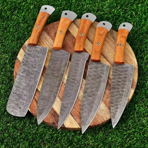 LEGACY BLADES Juego de Cuchillos de Cocina Profesionales de Acero de Damasco, Mango de Madera, 5 Piezas, Hechos a Mano, Cuchillos de Chef Afilados, Ambidiestros, para el Hogar - Product Image 1