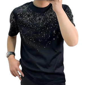 T-shirt à manches courtes pour hommes, avec étoiles en strass, luxueux, scintillant, orné de cristaux, Streetwear, pour fête et mode, nouvelle mode - Product Image 2