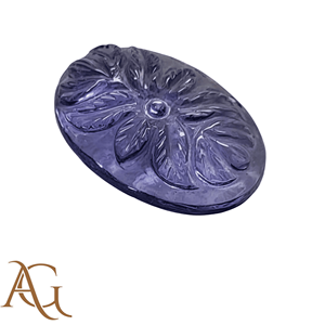 Iolite naturelle taillée en intaglio, camée sculptée, pierre précieuse en vrac, vente en gros pour la fabrication de bijoux, ovale bleu violet calibré - Product Image 2