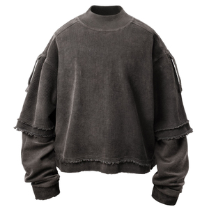 เสื้อยืดคอกลมโอเวอร์ไซส์ผู้ชาย สีพื้น สไตล์สตรีท แขนยาวปกติ ผ้าฝ้าย ทรงพอดีตัว เสื้อแขนยาวสองชั้นสำหรับผู้ชาย - Product Image 2