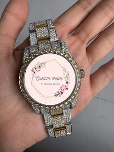 นาฬิกาข้อมือผู้ชายแบบอัตโนมัติ สองสี ประดับเพชรโมอิสซาไนต์ หน้าปัดกระจก 20 มม. ตัวเลขโรมัน ประดับเพชรเต็มเรือน สไตล์ฮิปฮอป - Product Image 4