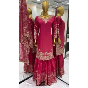 Robe de soirée de travail à broderie lourde Top-Plazzo et Dupatta pour fête - Product Image 6