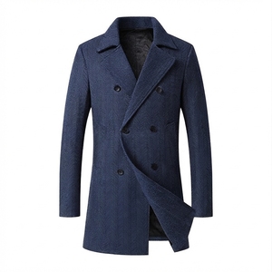 100% Wool <b>Waterproof</b> Overcoat-Dark Blue Herringbone Long Formal <b>Winter</b> <b>Coat</b> Customized Design <b>Coats</b> - Product Image 1