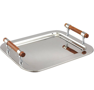 Silver Embossed Stainless Steel Serving Tray Superior Quality Affordable Price <b>Kitchen</b> Tool Storage Severe Tray With Handle - Product Image 6