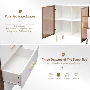 Credenza Moderna con Porte in Vetro Temperato Ambrato, Gambe in Metallo Dorato e Piano in Marmo Adesivo, Buffet Artigianale in MDF - Product Image 6