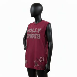 Débardeur sans manches pour femme en jersey de coton marron, coupe décontractée, avec motif graphique en strass et logo personnalisé, chemises en coton sans manches pour femme - Product Image 4
