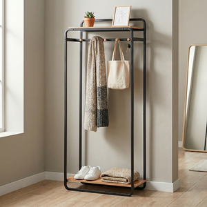 Modern Metal Coat Rack <b>With</b> 2 <b>Shelves</b> And 6 <b>Hooks</b> Freestanding Minimalist Design For Entryway Living Room Furniture - Product Image 1