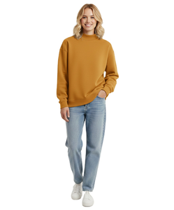 Sweat-shirt à col rond surdimensionné pour femmes, couleur unie, 100% coton molletonné, vêtement d'automne respirant, coupe régulière avec poches - Product Image 1