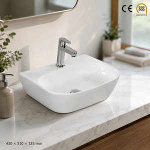Minimalist Wall Mount Bathroom Sink Rectangle Smooth Surface White with 5 Year Warranty Laser Printed Logo - Product Image 2