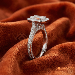 925 Sterling Silver Emerald Cut Halo Engagement <b>Ring</b> Women <b>Split</b> Shank Pave Band Diamond Look Wedding <b>Ring</b> Jewelry - Product Image 3