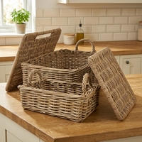 Cestas Rectangulares de Mimbre Natural para Almacenamiento de Alimentos, Modernas, Minimalistas, Ecológicas, con Tapas, para Picnic, Venta al Por Mayor