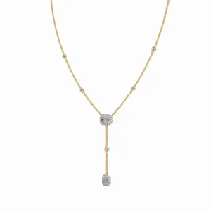 Colgante de Diamante Cultivado en Laboratorio con Forma Redonda y Esmeralda en Oro Amarillo de 18K, Collar con 41 Piezas de Diamantes - Product Image 5