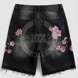 Shorts en jean brodés personnalisés effet usé – Vente en gros directe usine – Fabricant de shorts brodés usés - Product Image 2