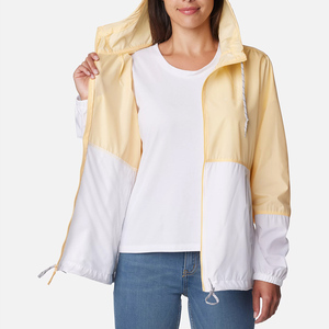 เสื้อแจ็คเก็ตกันลมแบบมีฮู้ดสำหรับผู้หญิง สีสันตัดกัน แขนยาว ปิดด้วยซิป สไตล์ลำลอง น้ำหนักเบา เหมาะสำหรับฤดูใบไม้ผลิ สีเหลืองขาว - Product Image 6