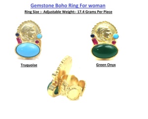 Anillo Boho de Oro de 18K con Piedras Preciosas Naturales para Mujer y Hombre, Anillos Grandes de Estilo Bohemio Hechos a Mano para Boda o Aniversario - Product Image 2